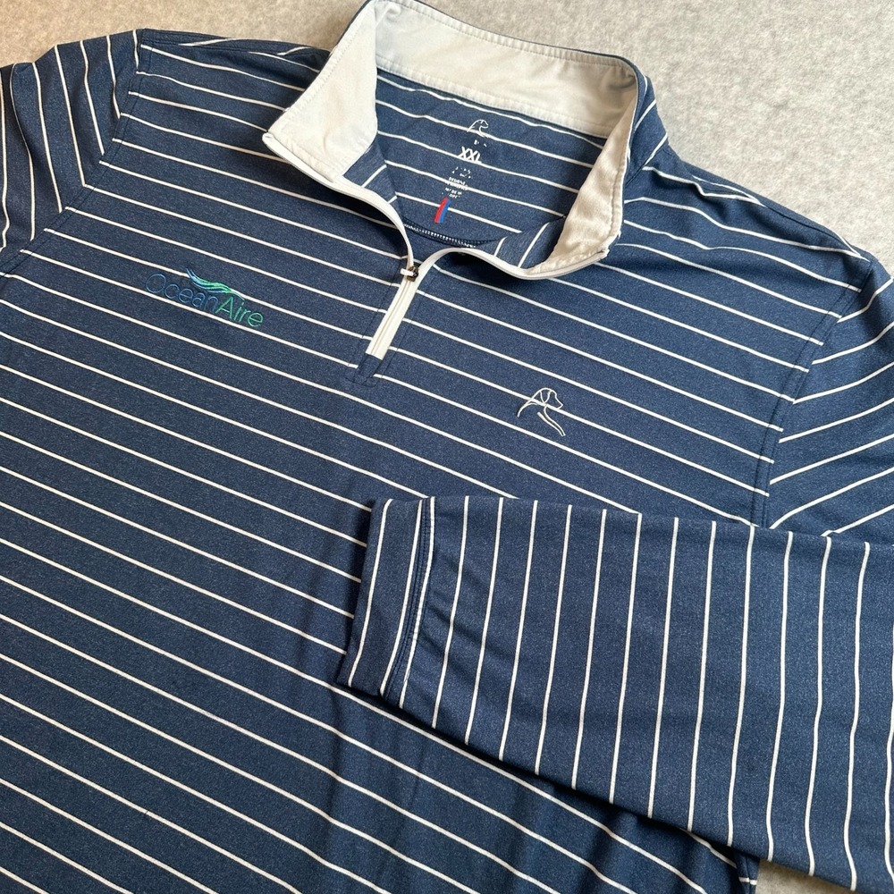 Rhoback Men's XXL Blue Striped 1/4 Zip Performance Golf Pullover Ocean Aire